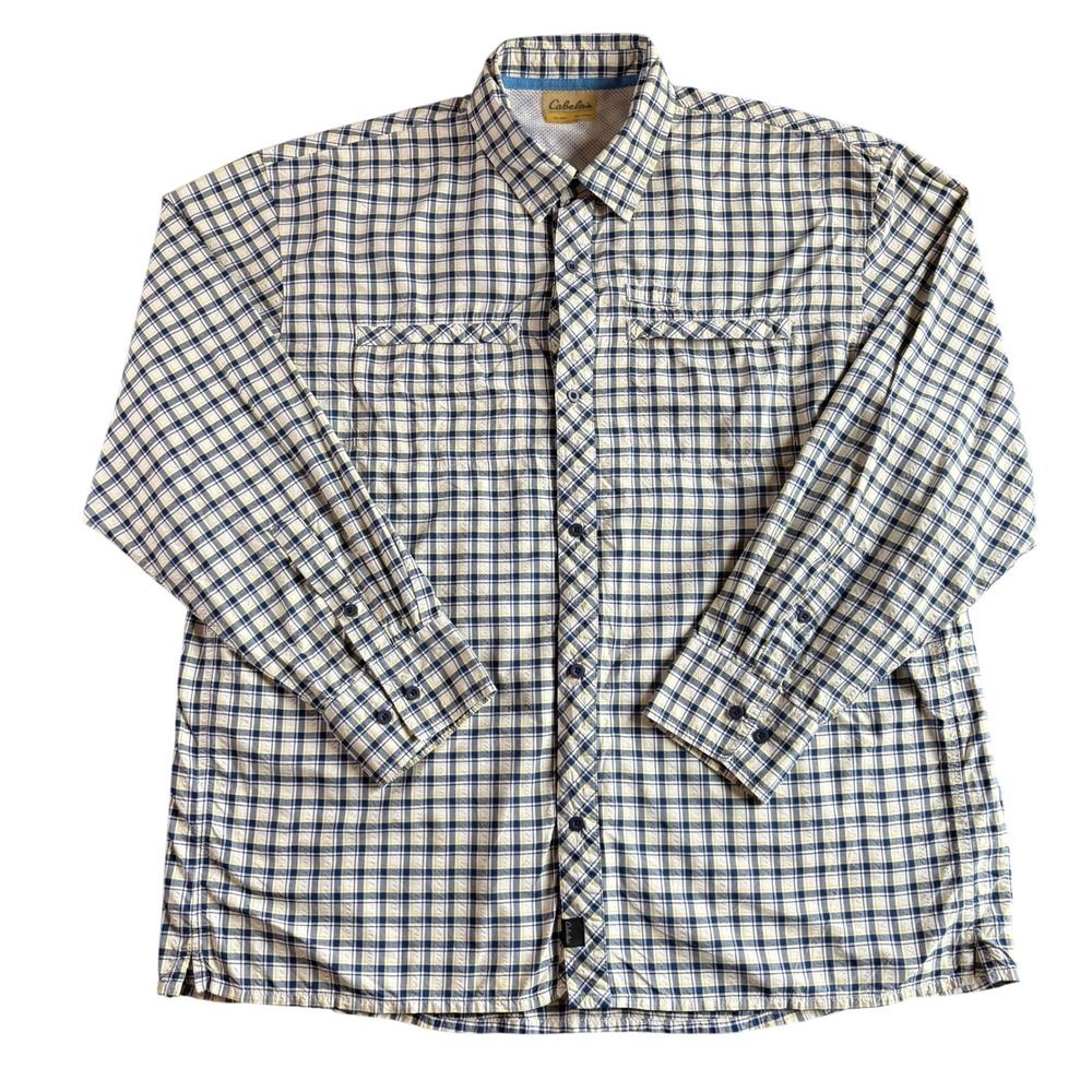 Cabelas Men XL Plaid Long Sleeve Button Up Shirt Outdoor Adventure